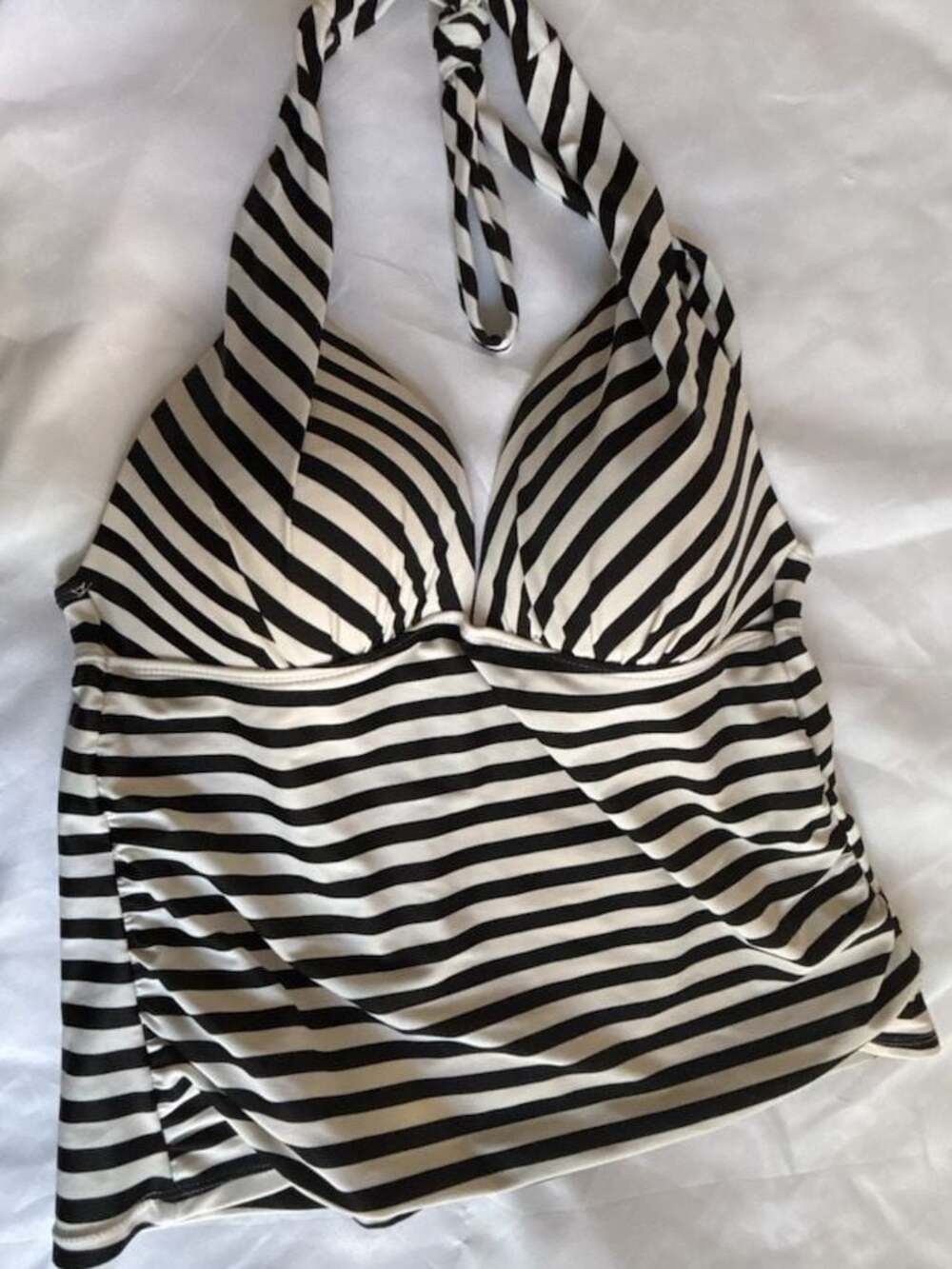 Collections by Catalina Black and White Striped Halter Tankini Top